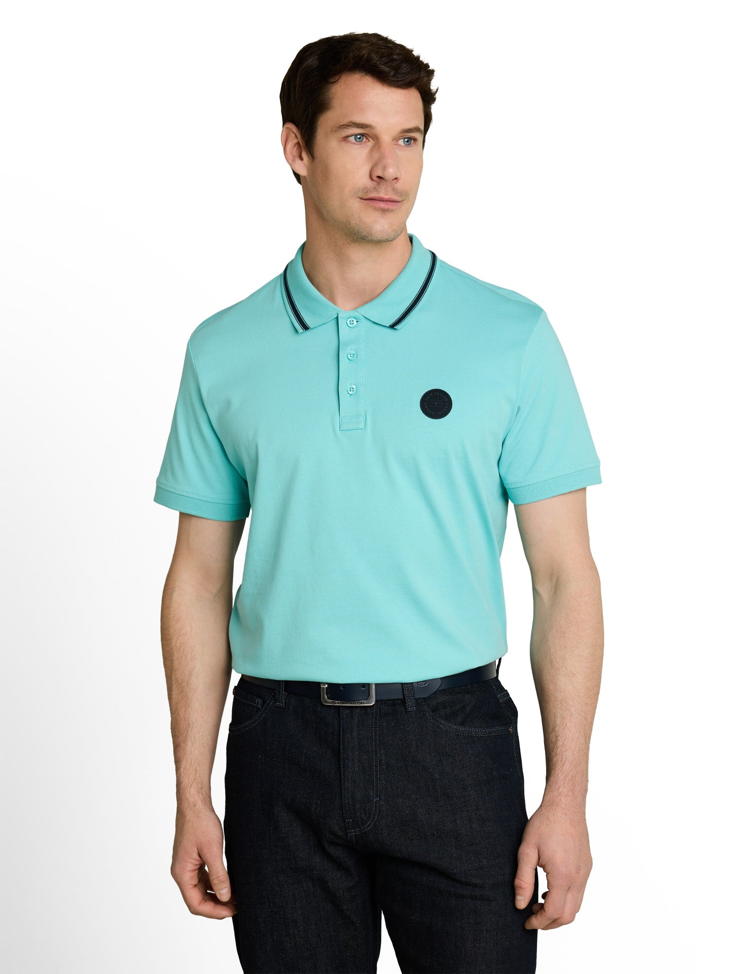 Jersey Poloshirt mit Logo-Badge