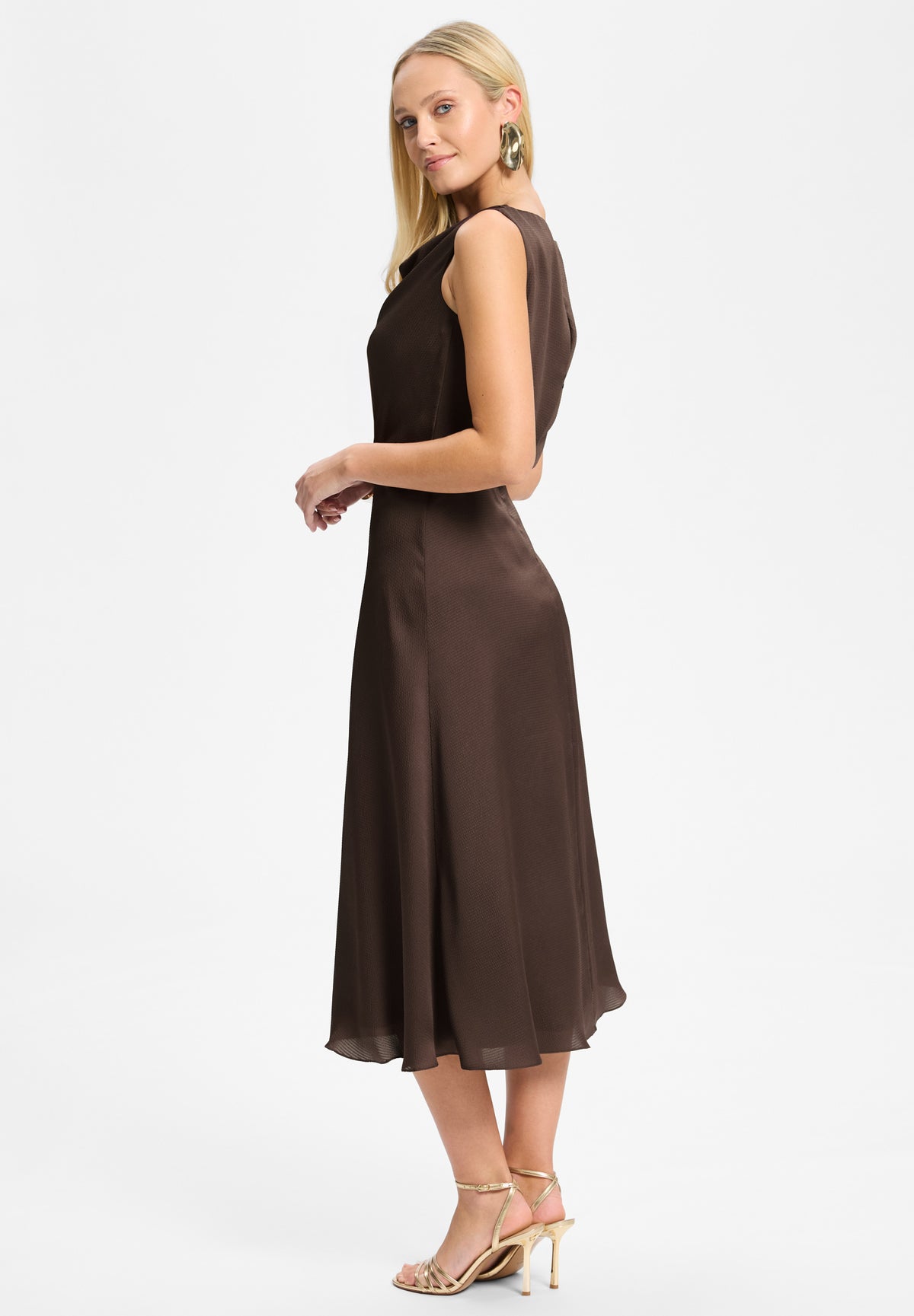 Cocktailkleid aus Satin mit Wasserfall Ausschnitt