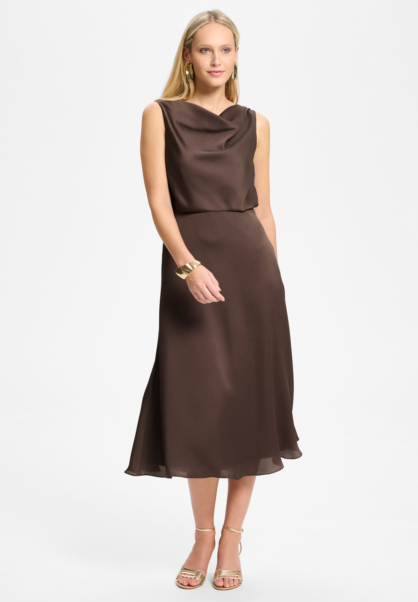 Cocktailkleid aus Satin mit Wasserfall Ausschnitt