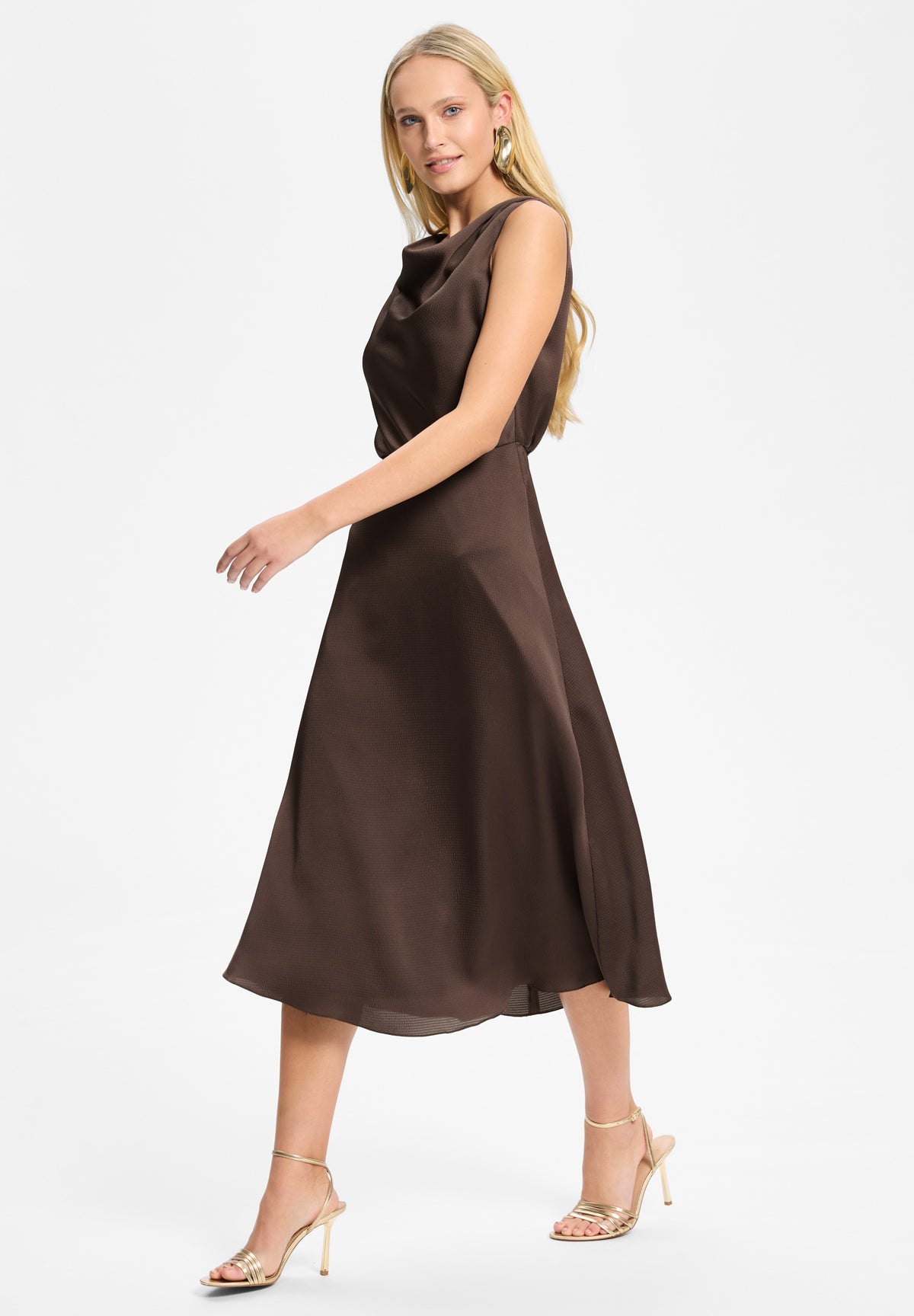 Cocktailkleid aus Satin mit Wasserfall Ausschnitt