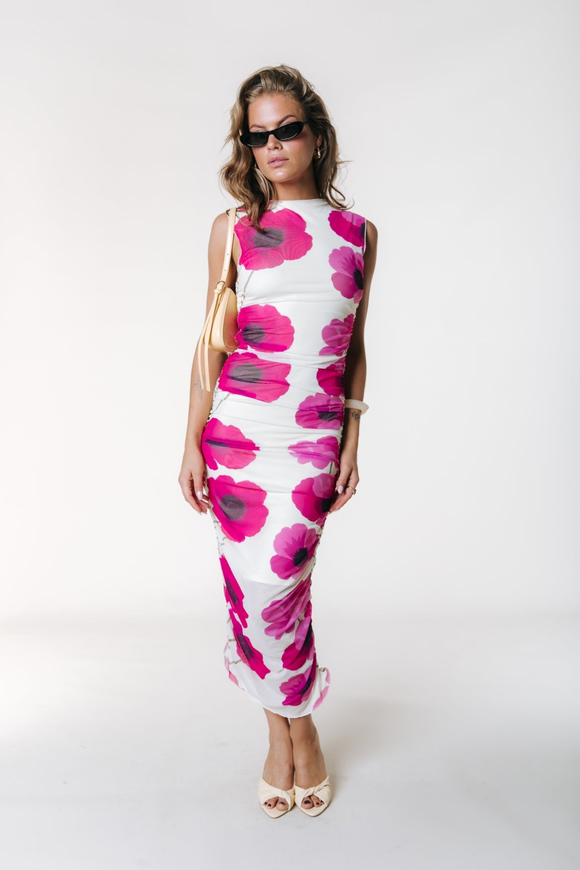 Donna Printed Mesh Midi Dress