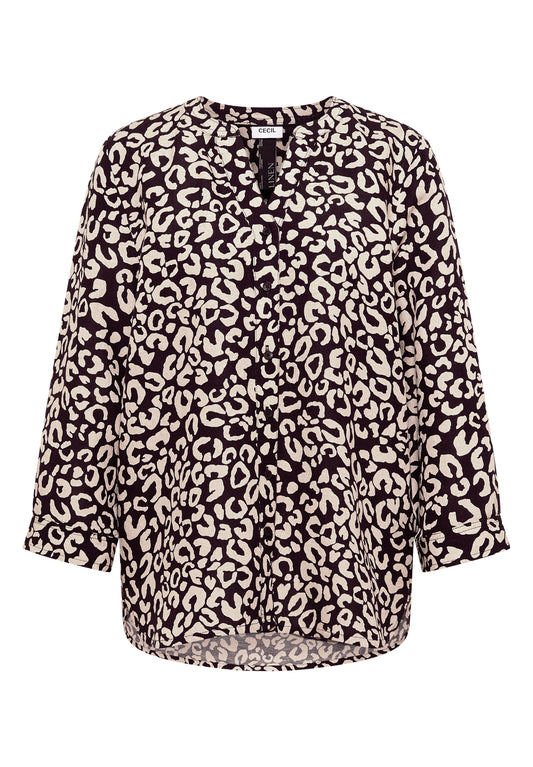 Bluse mit Leo-Muster aus Leinenmix