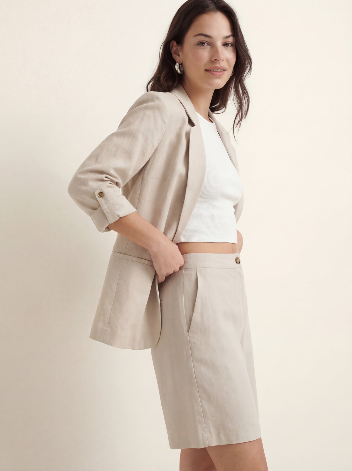 VMJESMILO LIN 3/4 LOOSE BLAZER WVN NOOS