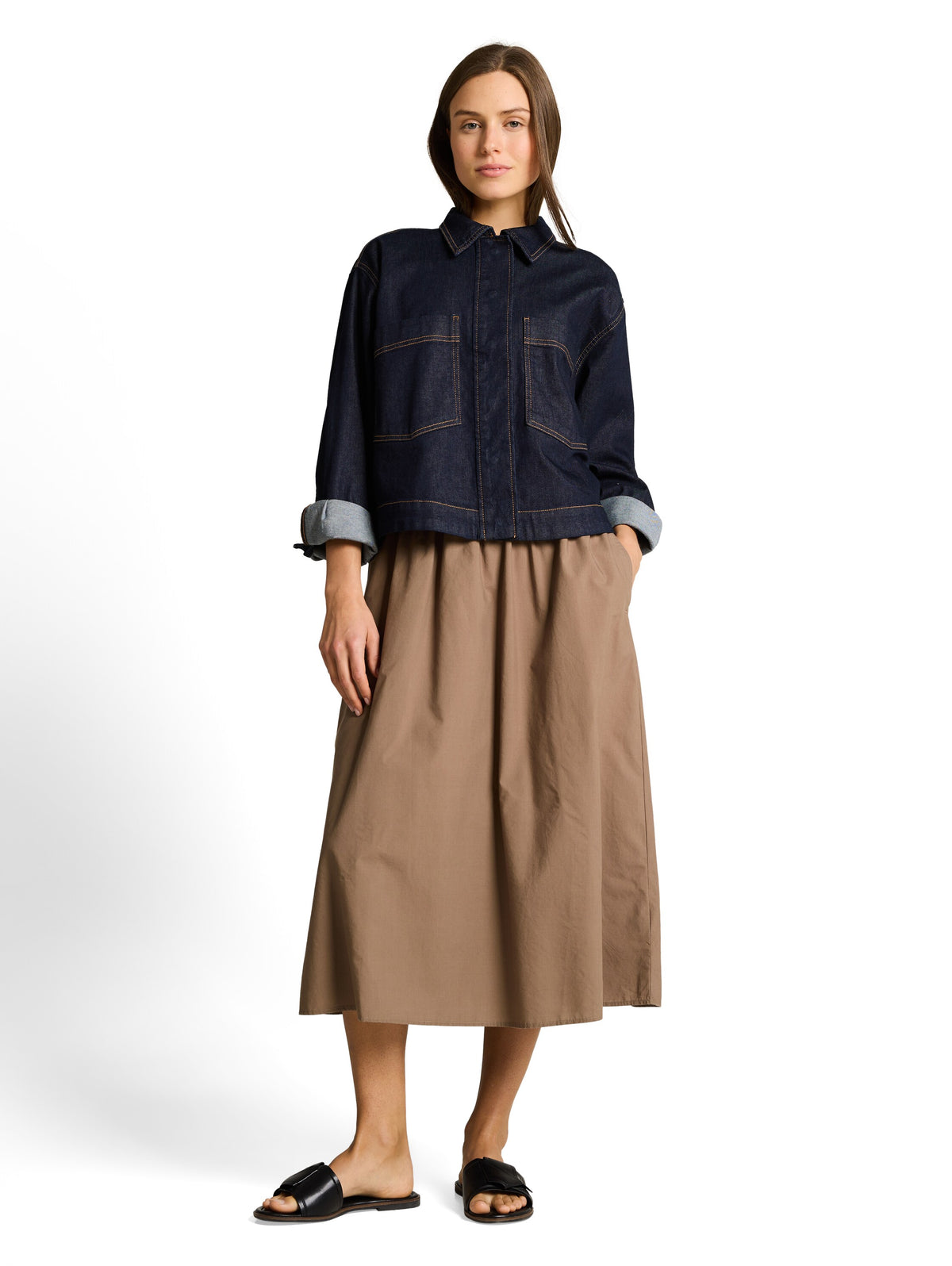 High Waist Midi-Rock mit Taschen