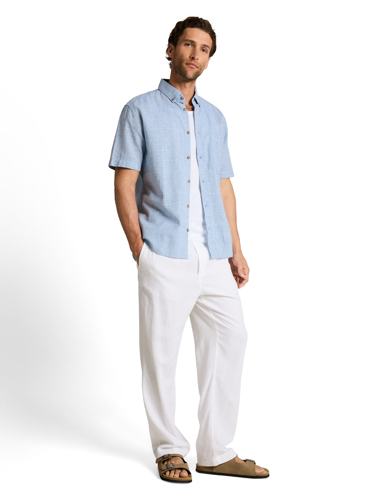Regular Fit Kurzarmhemd mit Leinenanteil