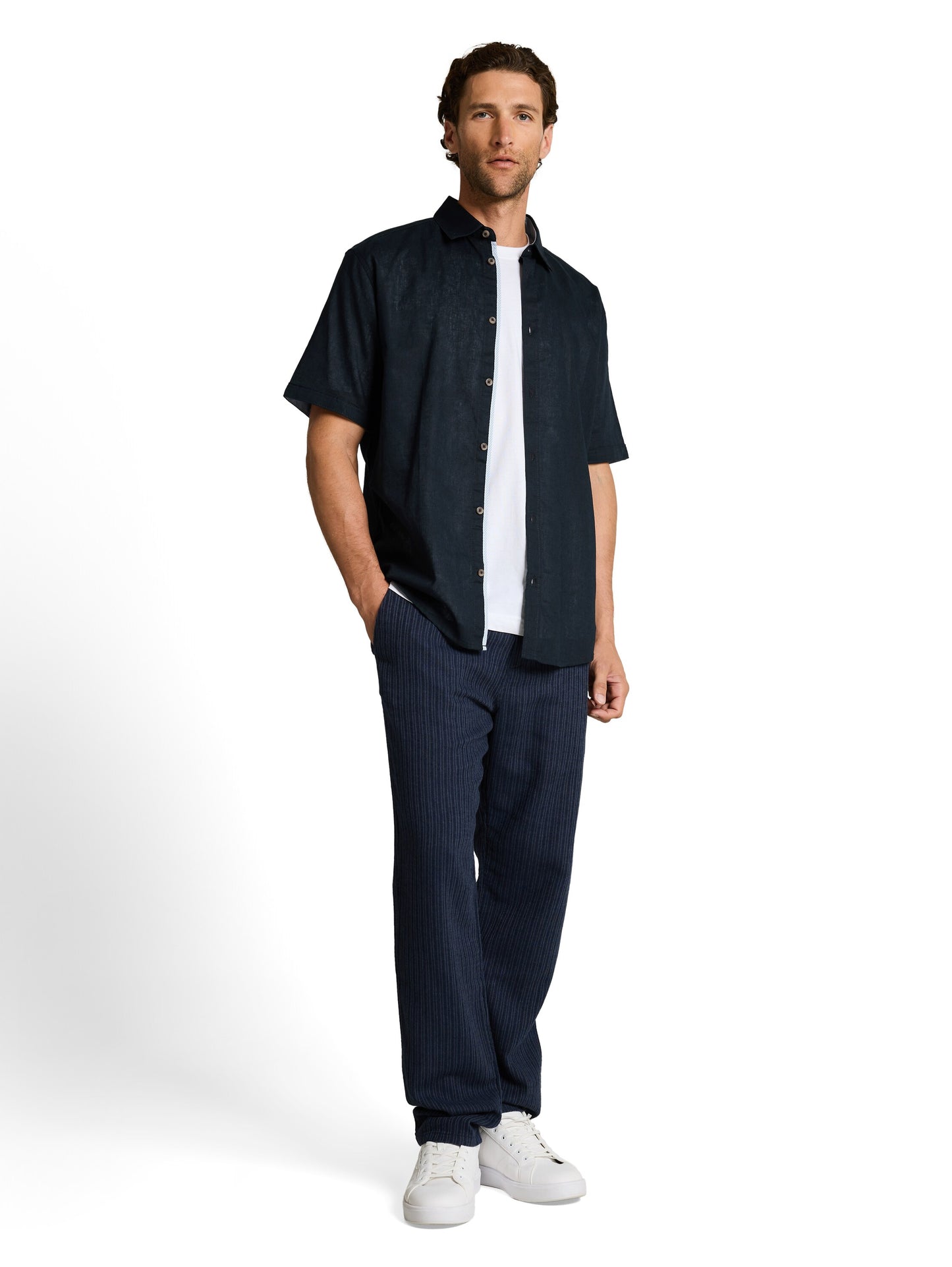 Regular Fit Kurzarmhemd mit Leinenanteil