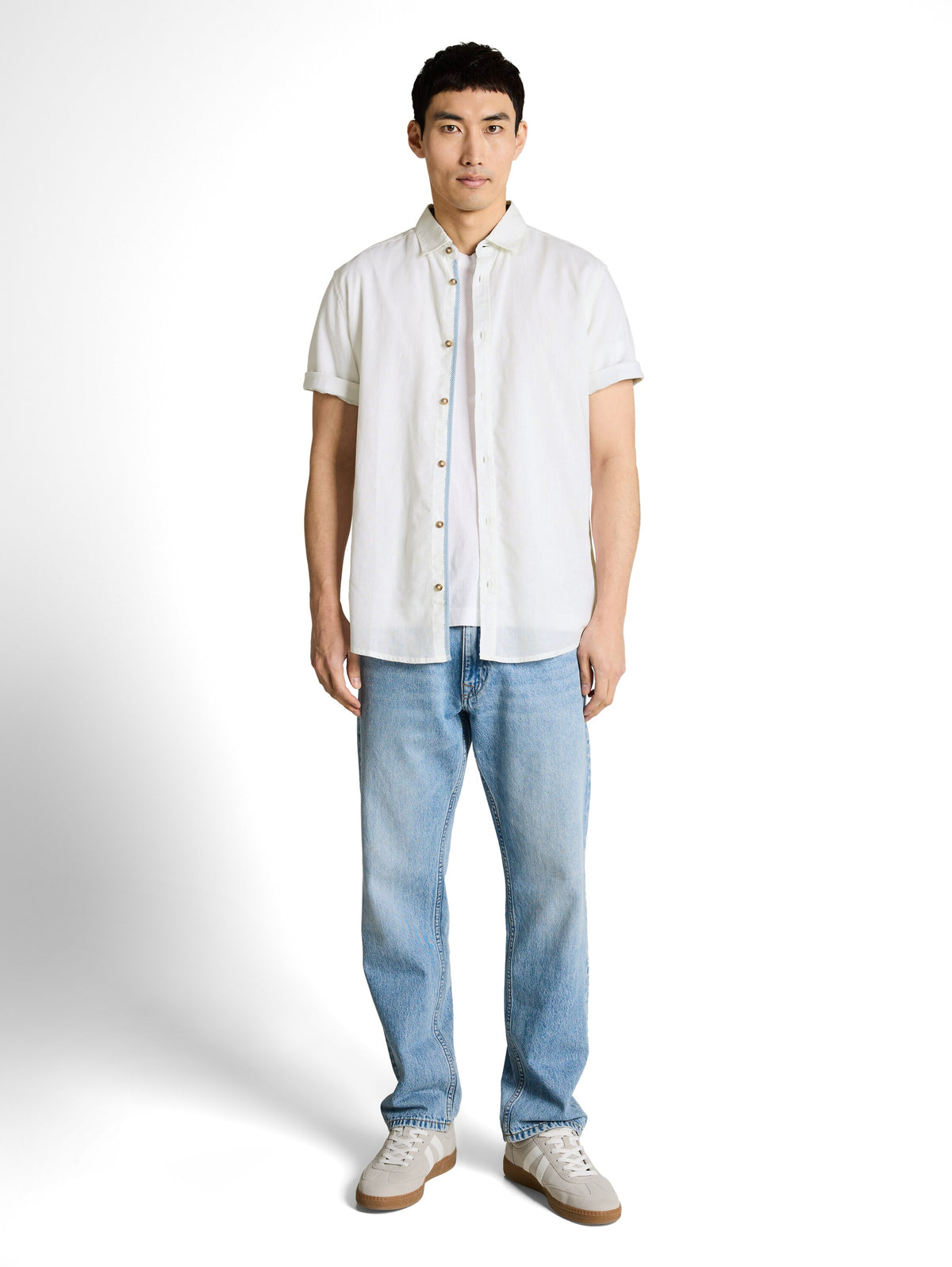 Regular Fit Kurzarmhemd mit Leinenanteil