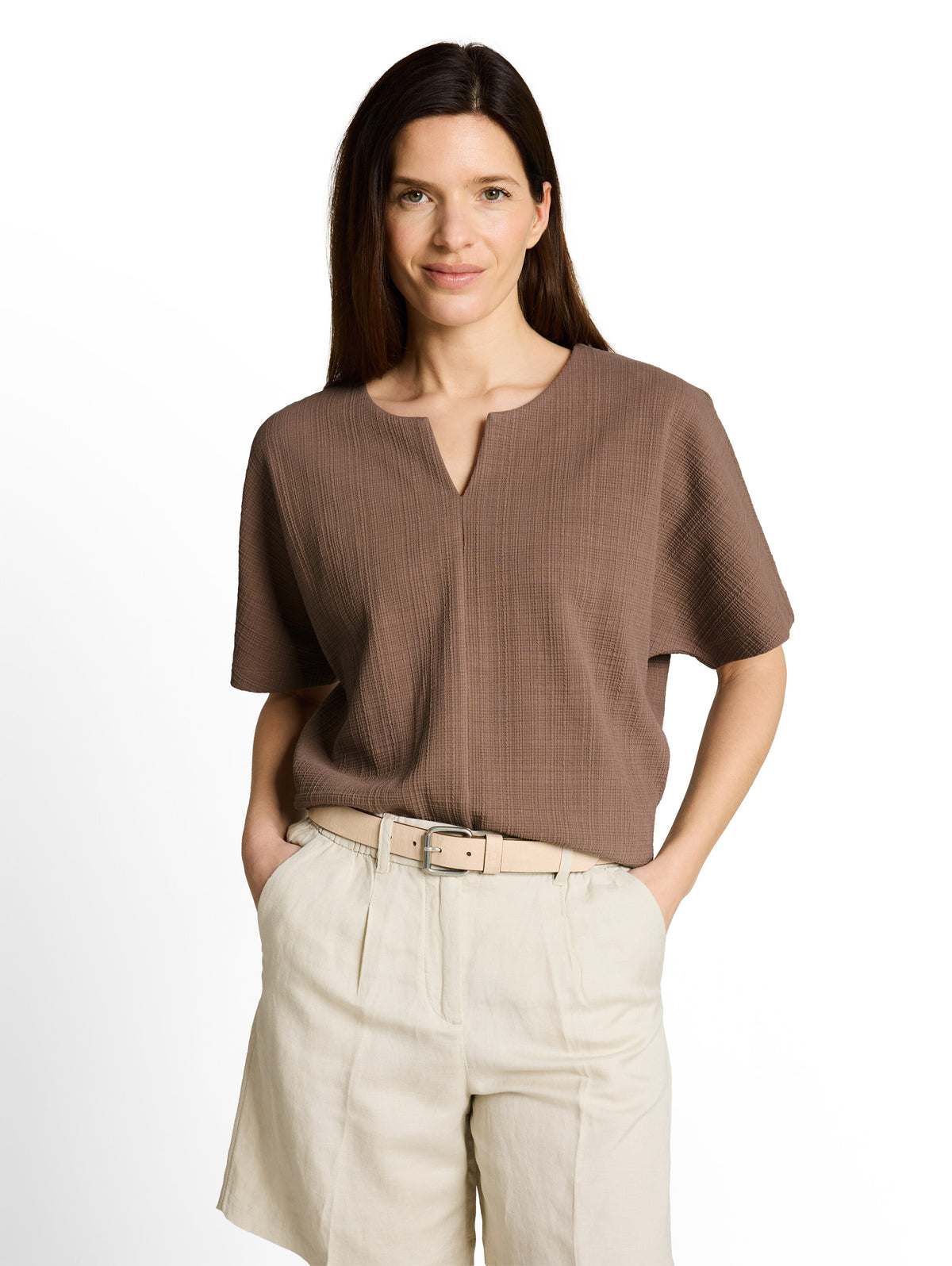 Jacquard Sweatshirt mit V-Ausschnitt