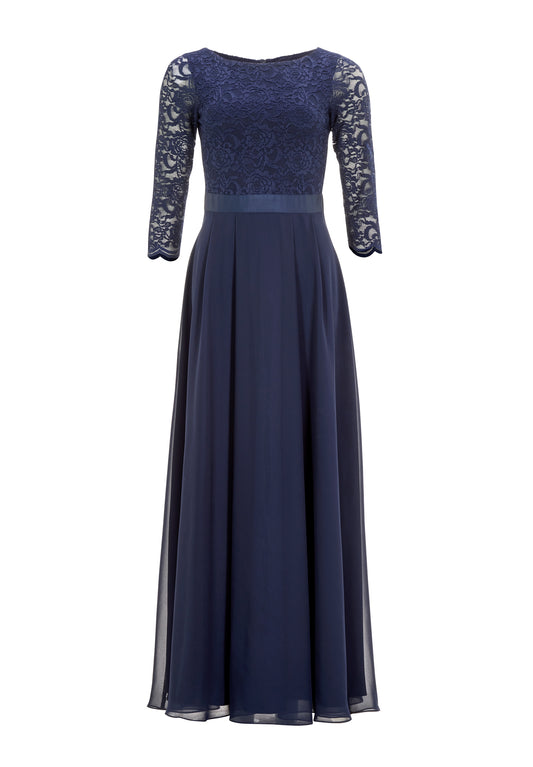 Abendkleid aus Spitze und Chiffon mit ¾ Arm