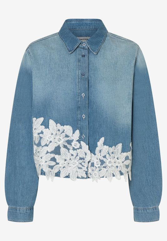 Jeanshemd mit Spitzenbesatz