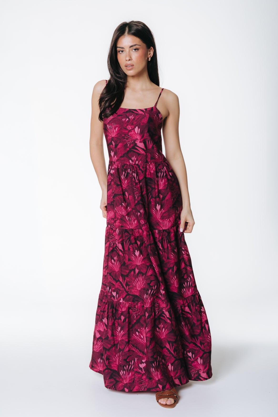 Fenna Tonal Flower Spaghetti Maxi Dress