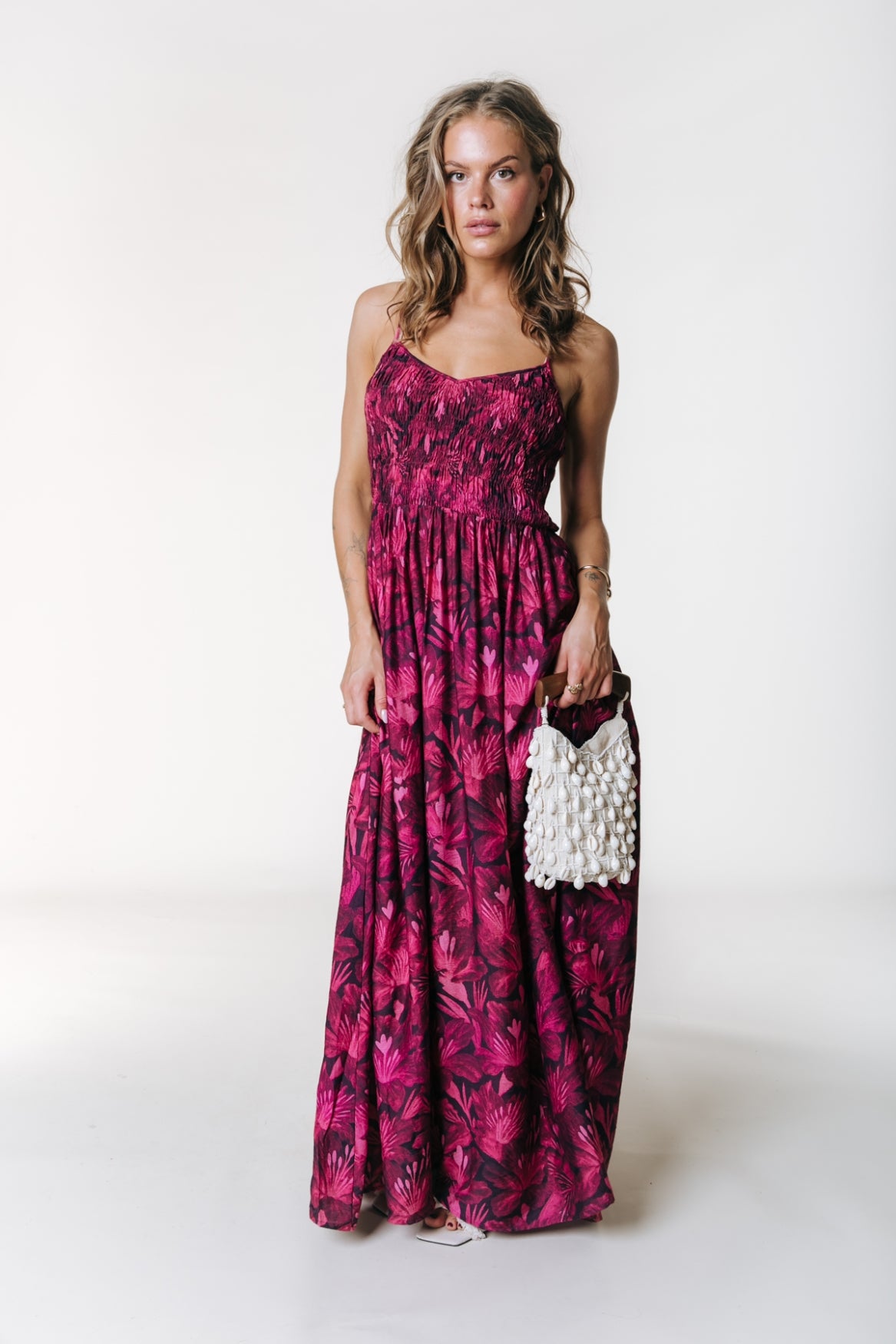 Fenna Tonal Flower Spaghetti Maxi Dress