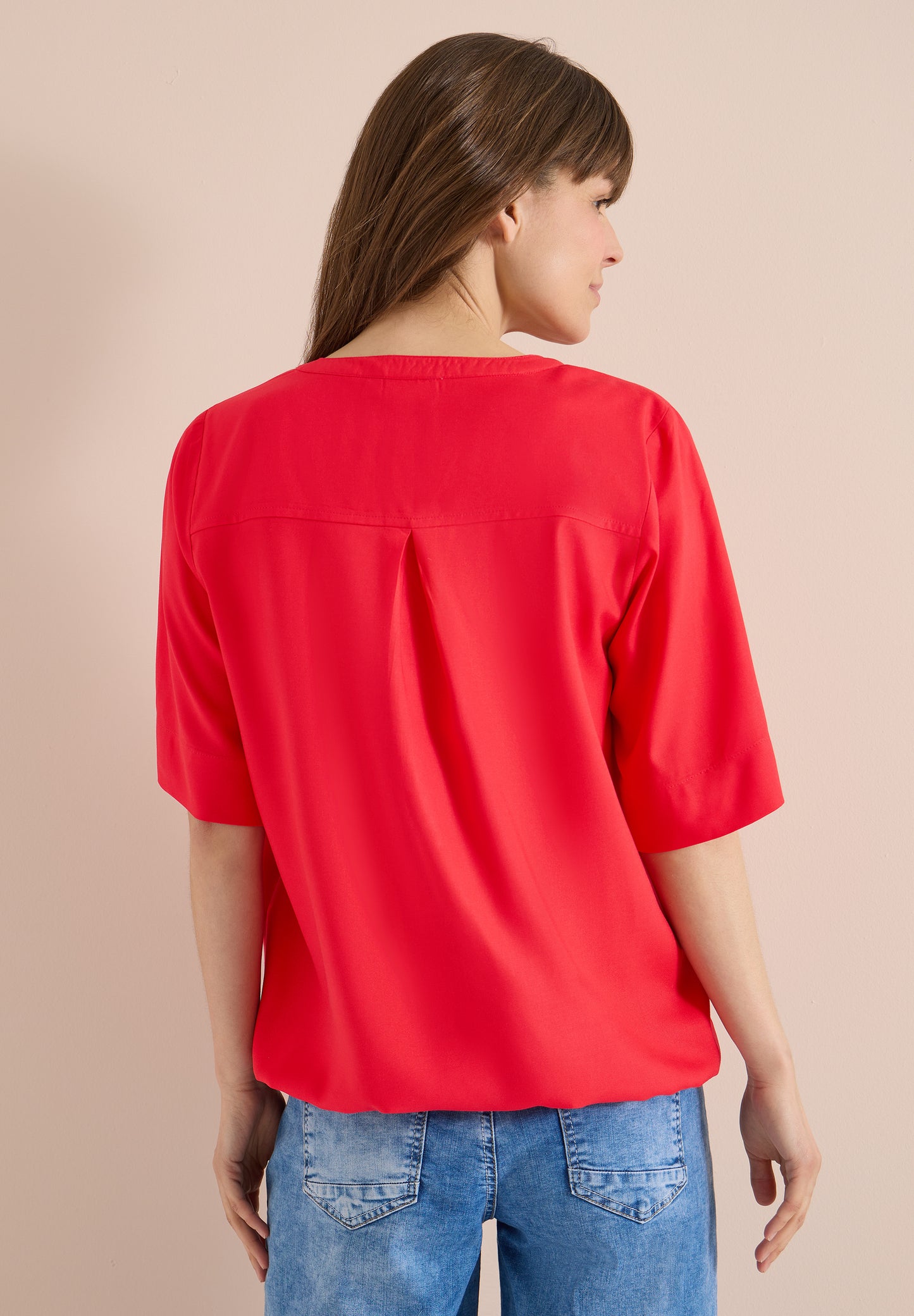 Kurzarm Bluse mit Split Neck