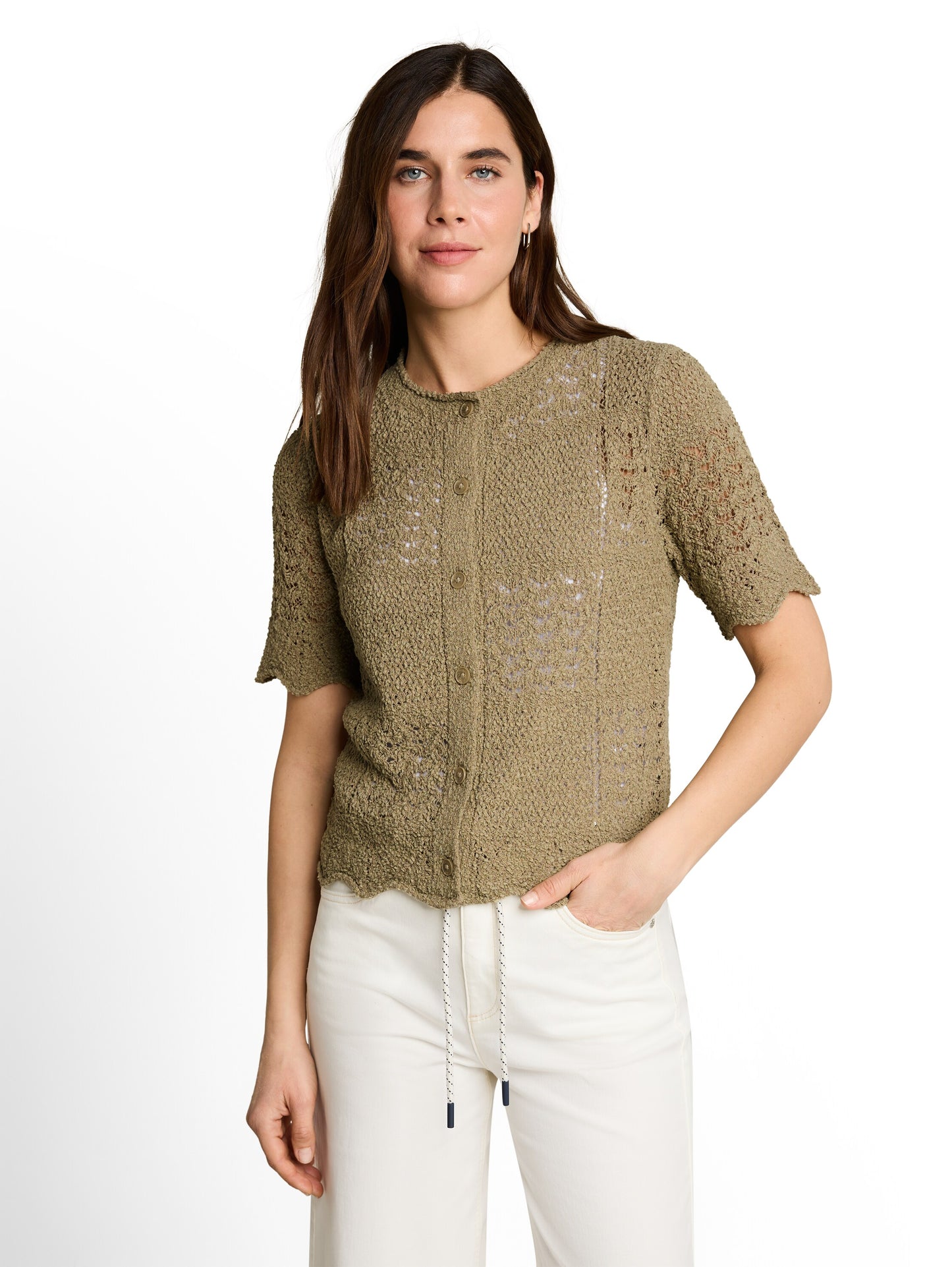 Cardigan mit welligen Saumkanten