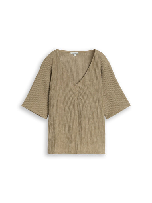 Crinkle T-Shirt mit V-Ausschnitt