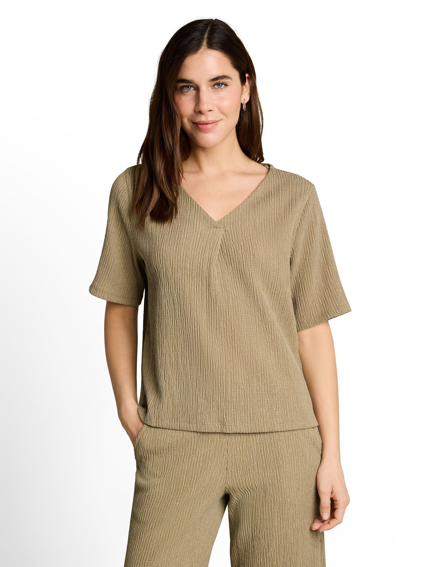 Crinkle T-Shirt mit V-Ausschnitt