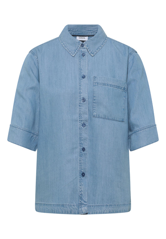 Kurzarm Hemdbluse im Denim-Look