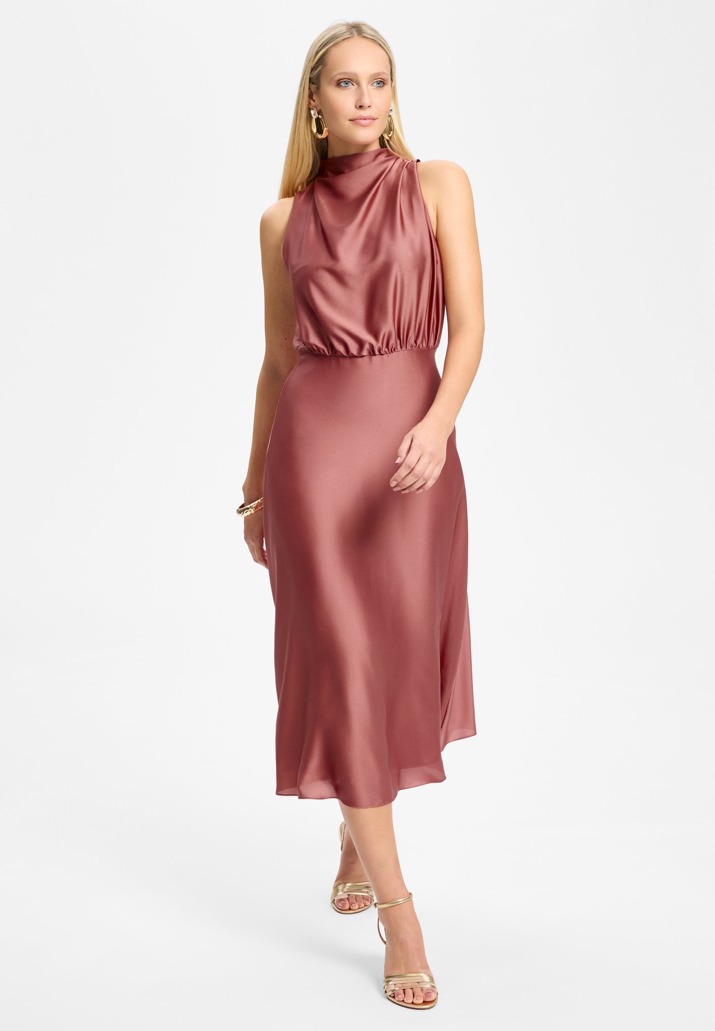 Midi Kleid aus Satin mit Drapierung