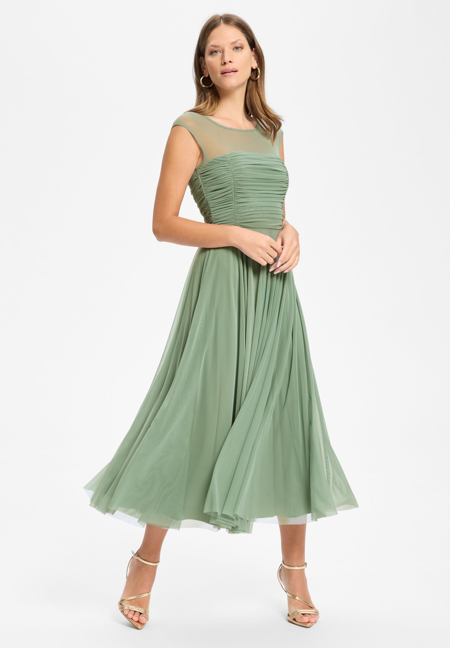 Cocktailkleid aus Mesh mit geraffter Korsage