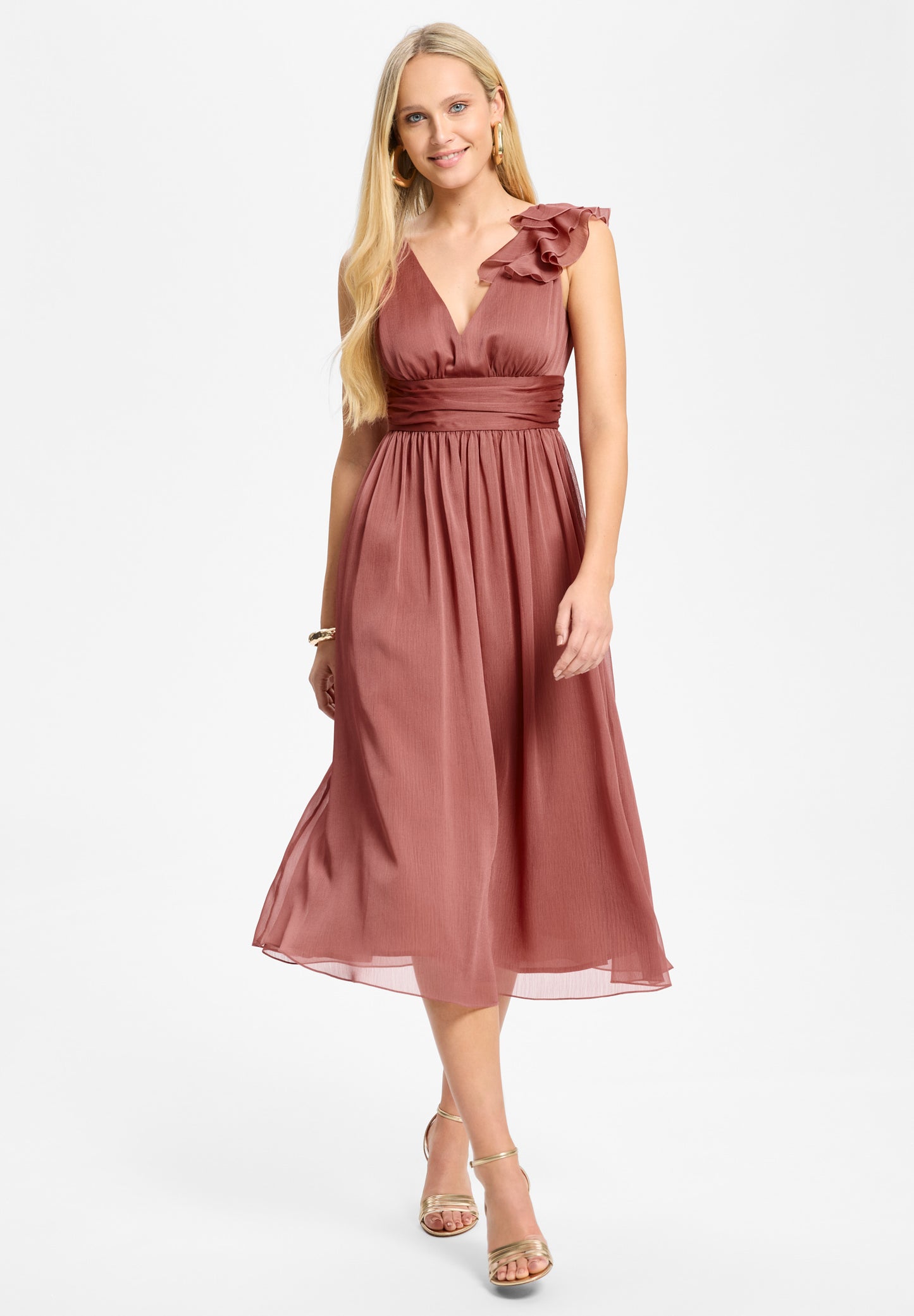 Cocktailkleid aus Crinkle Chiffon mit Volant Detail