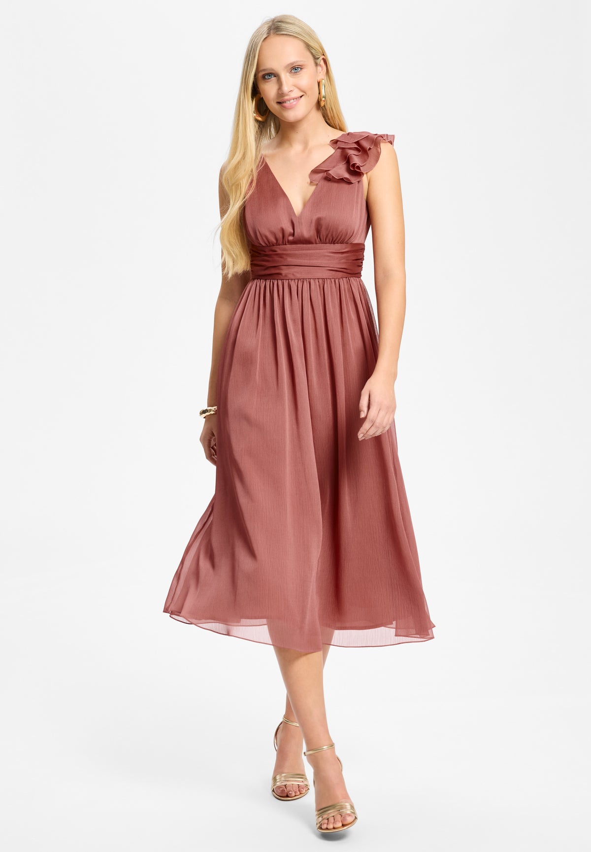 Cocktailkleid aus Crinkle Chiffon mit Volant Detail