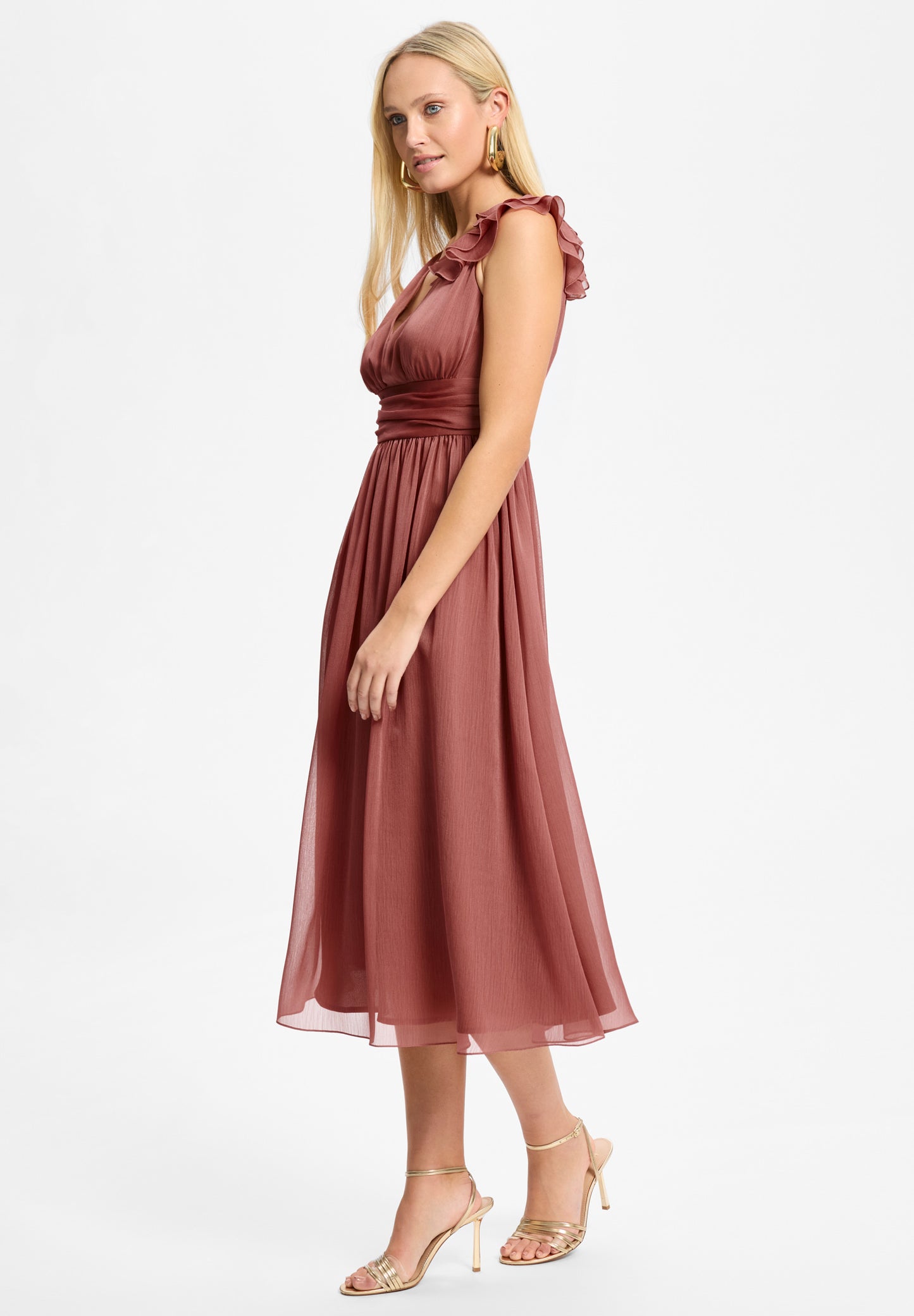 Cocktailkleid aus Crinkle Chiffon mit Volant Detail