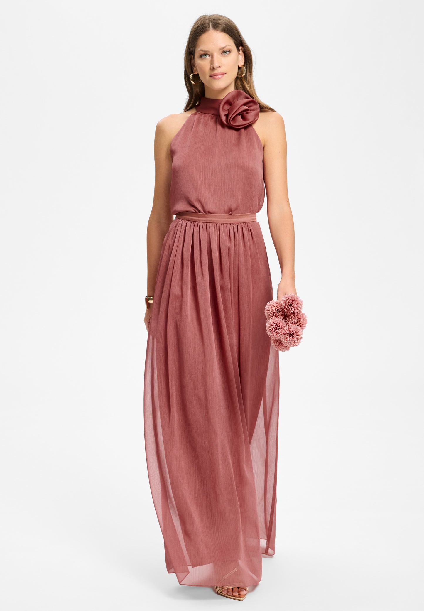 Top mit Stoffblüte aus Crinkle Chiffon