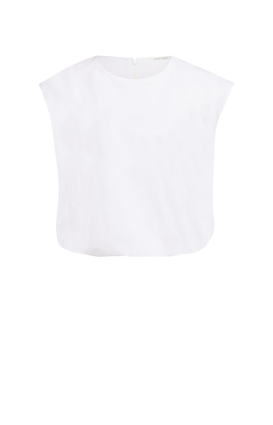 Linen short sleeve balloon top, PURE WHITE