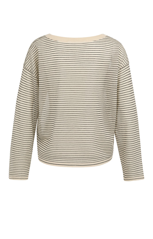 Fine knitted stripe sweater ls, CREME BEIGE DESSIN