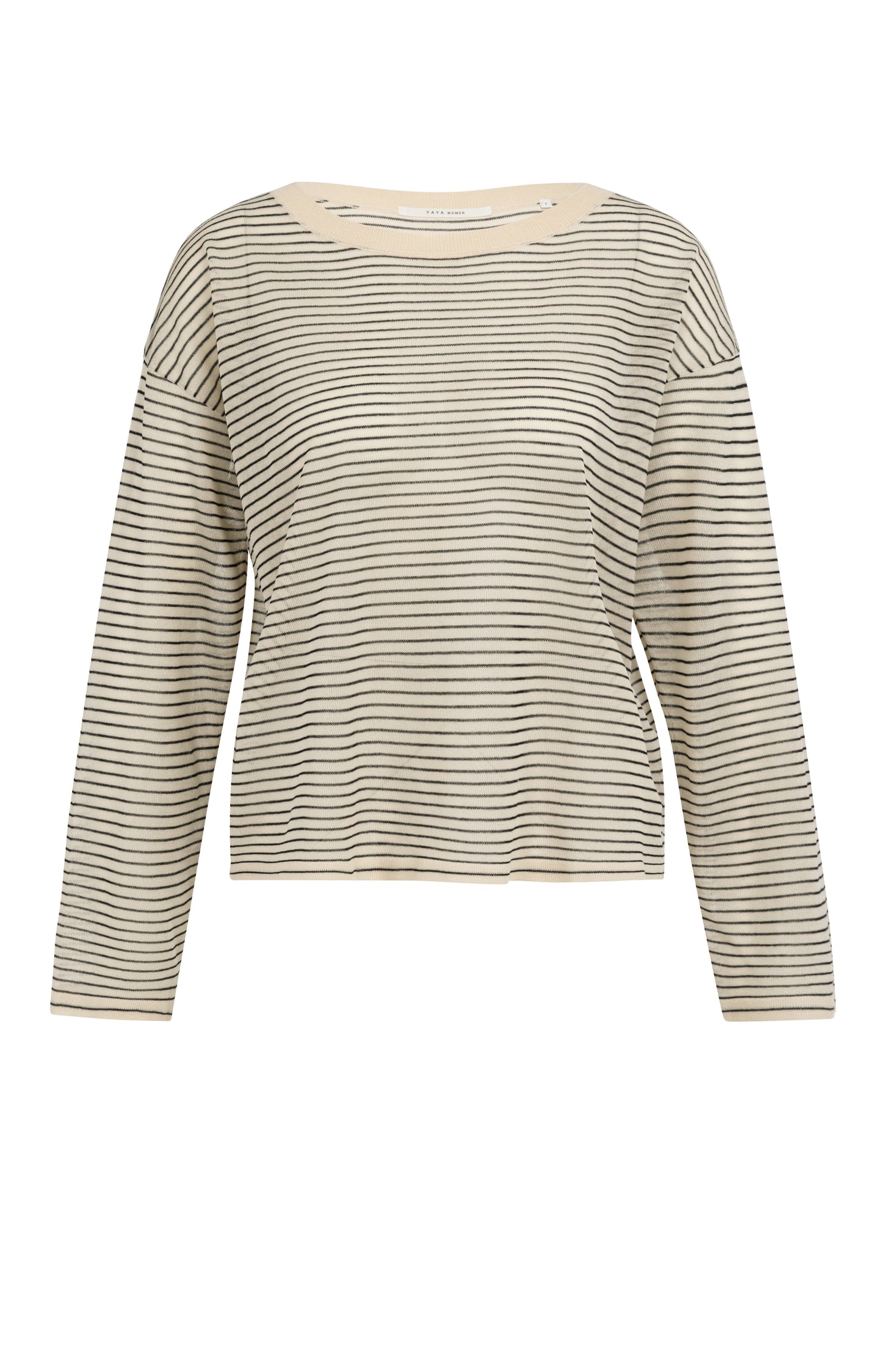 Fine knitted stripe sweater ls, CREME BEIGE DESSIN