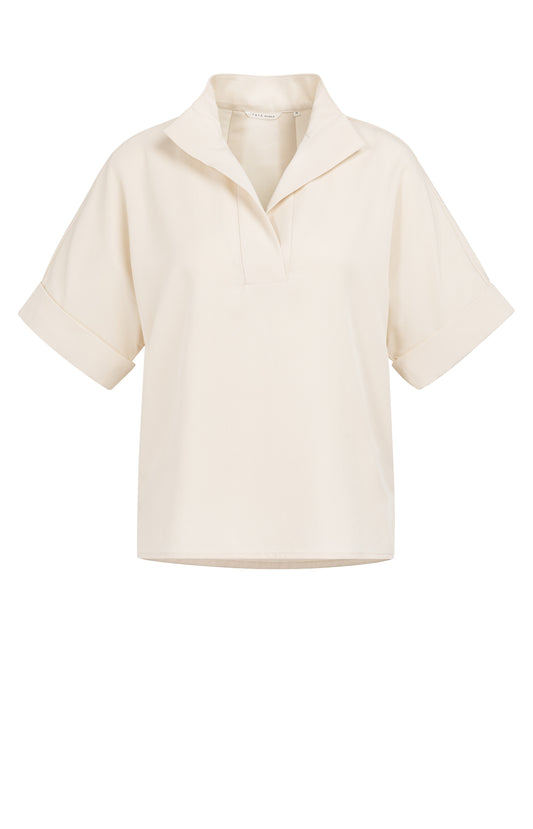 Short sleeve top with polo col, CLOUD CREME WHITE