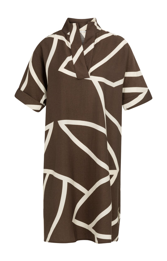 Printed dress with polo collar, CHOCOLATE MARTINI BROWN DESSIN