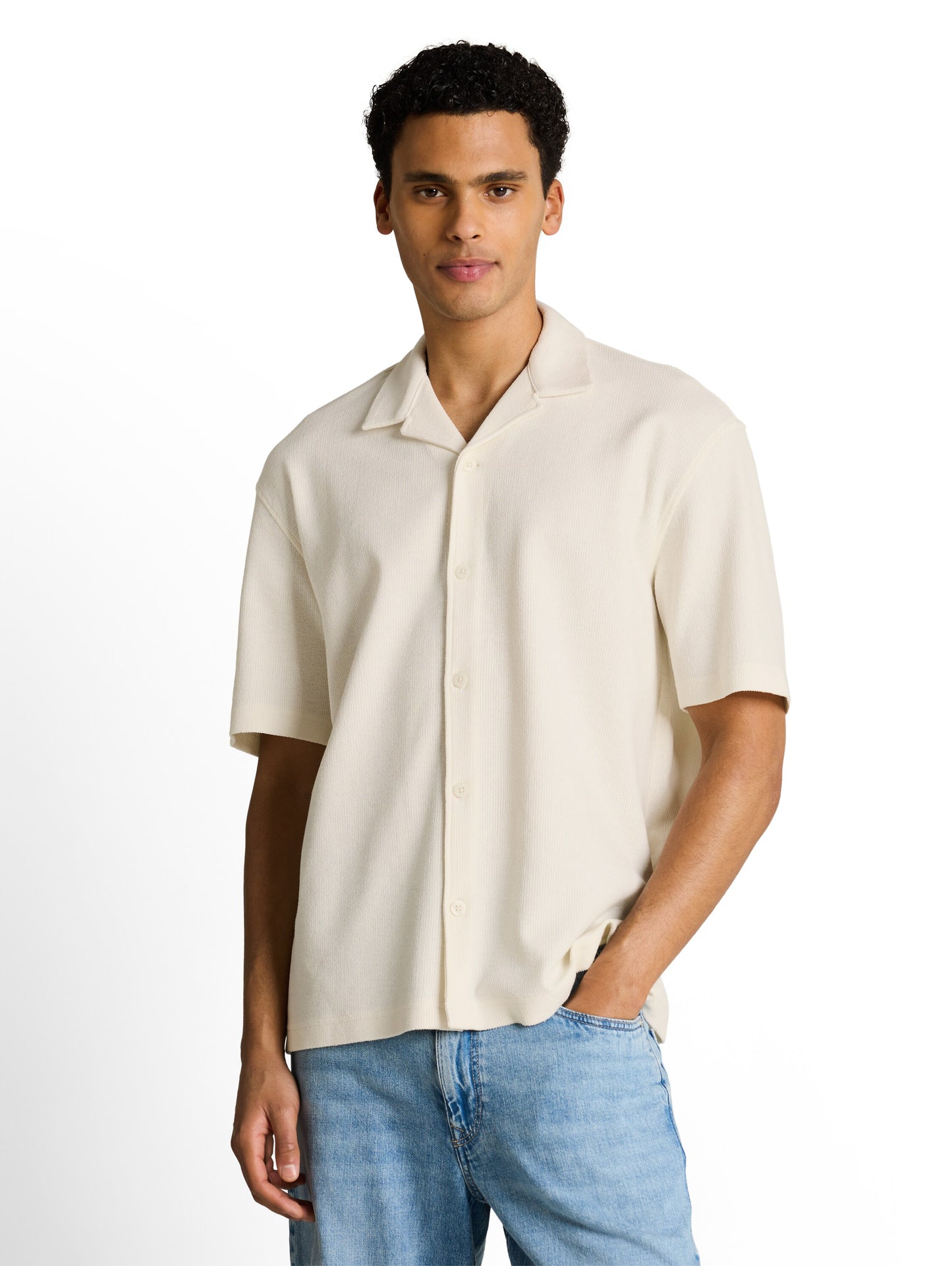 Loose Fit Kurzarmhemd mit Rippstruktur