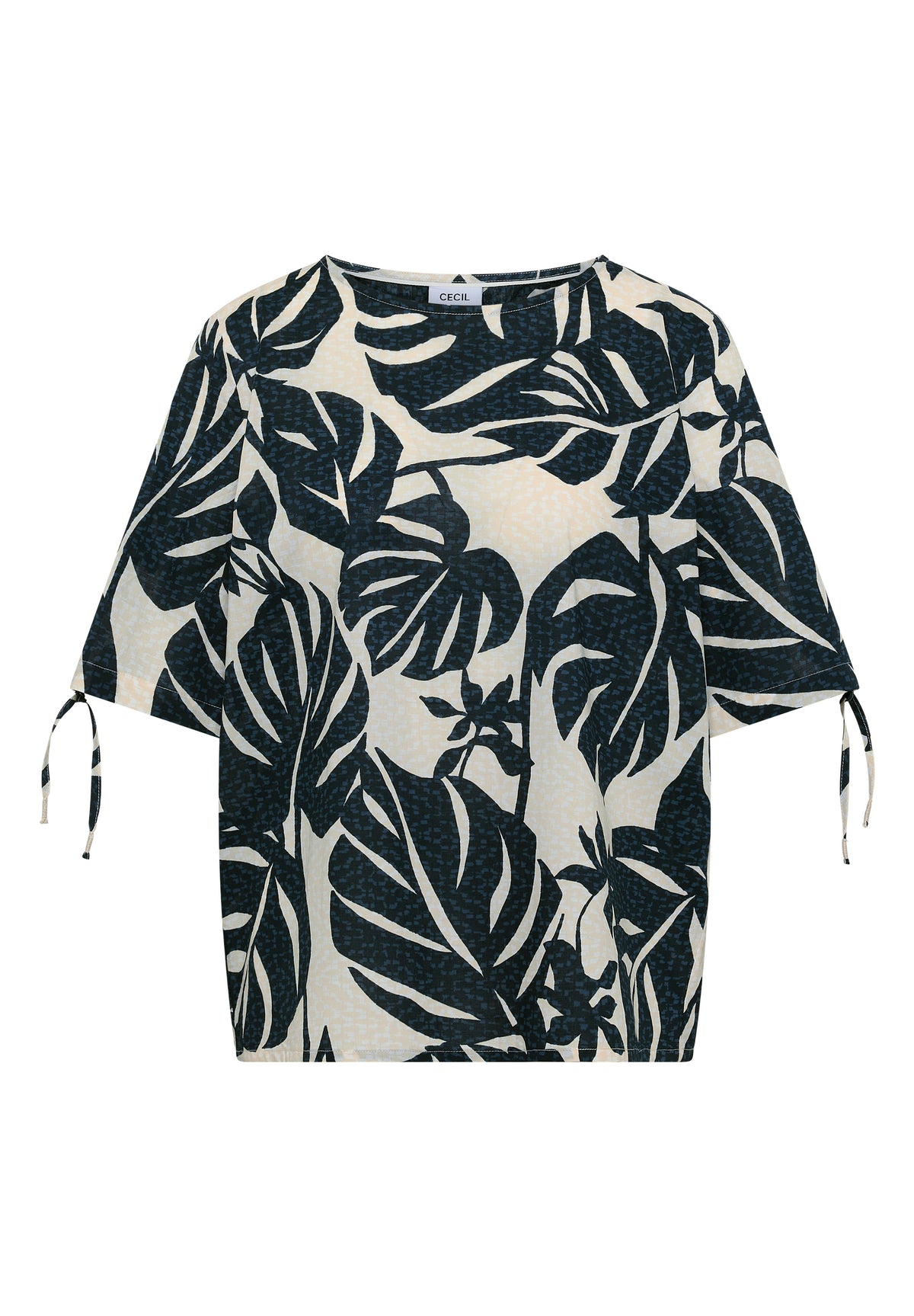 Bluse mit Rundhals und Raffung