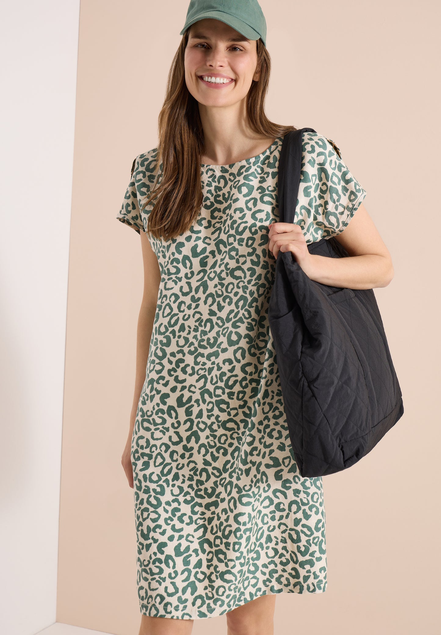 Knielanges Kleid aus Leinenmix mit Print