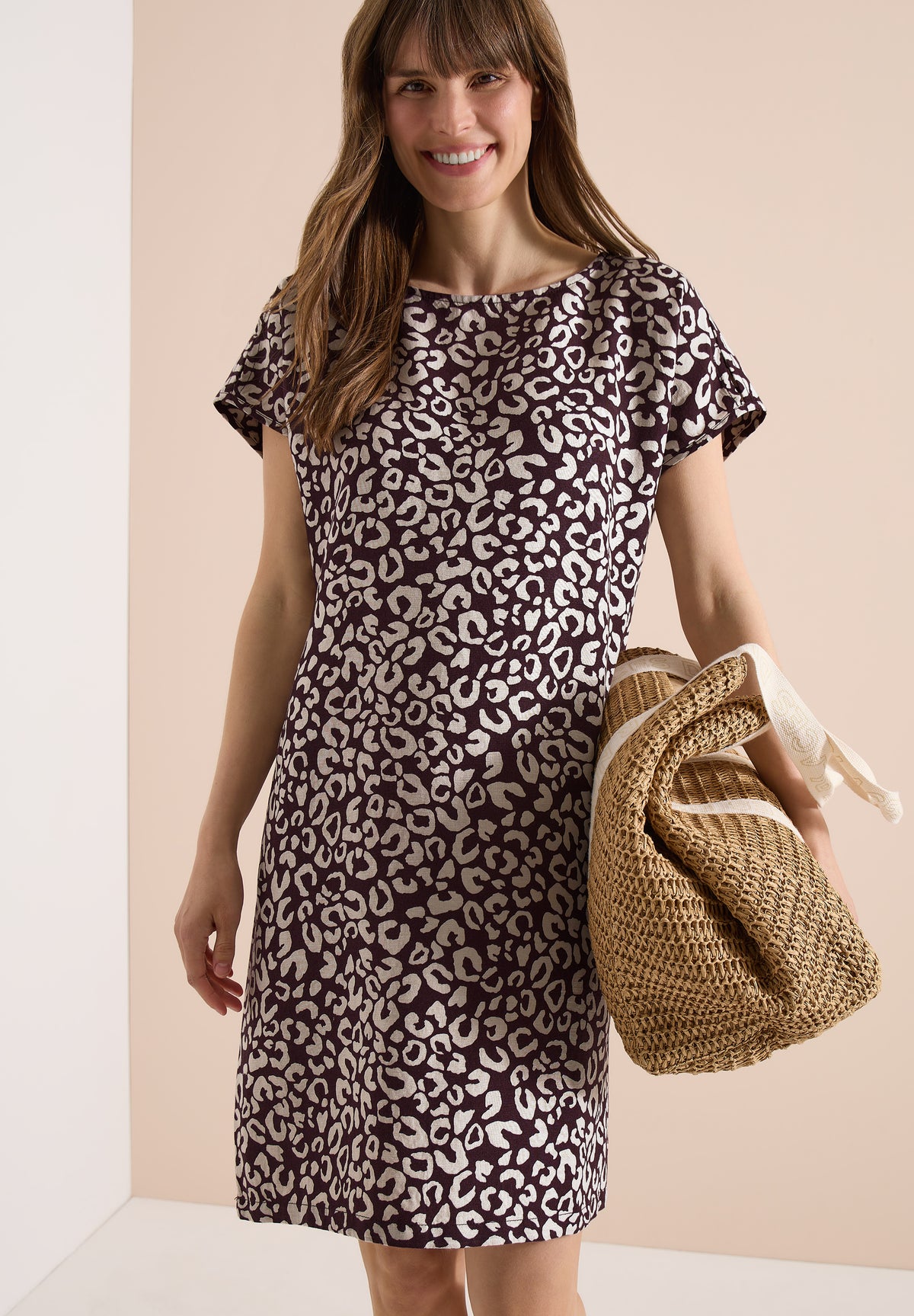 Knielanges Kleid aus Leinenmix mit Print