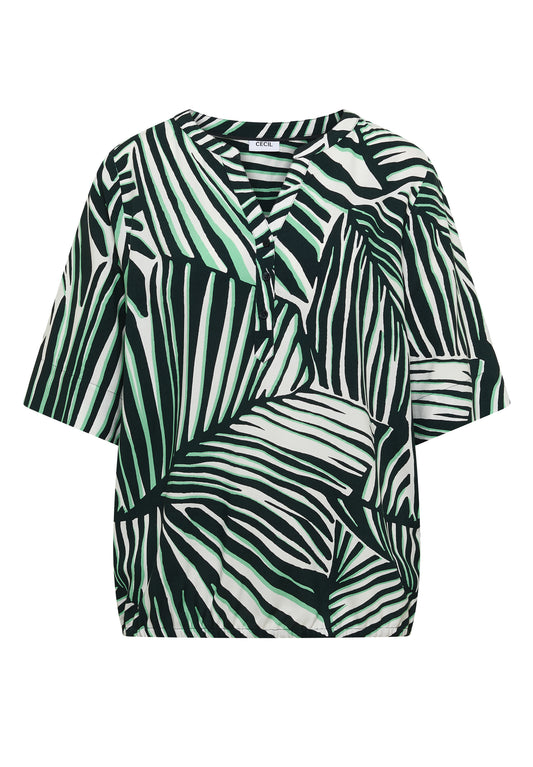 Kurzarm Bluse mit Split Neck und Print