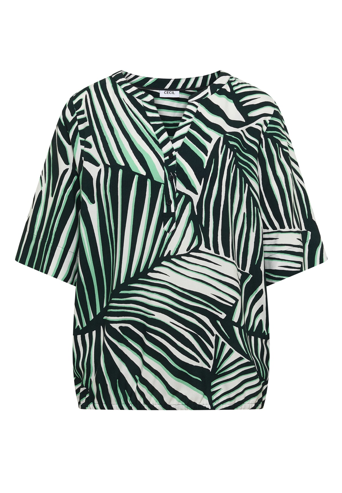 Kurzarm Bluse mit Split Neck und Print