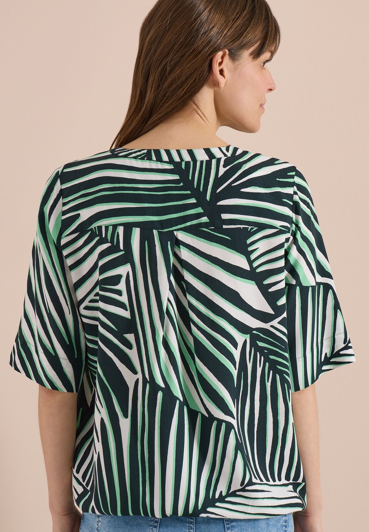 Kurzarm Bluse mit Split Neck und Print