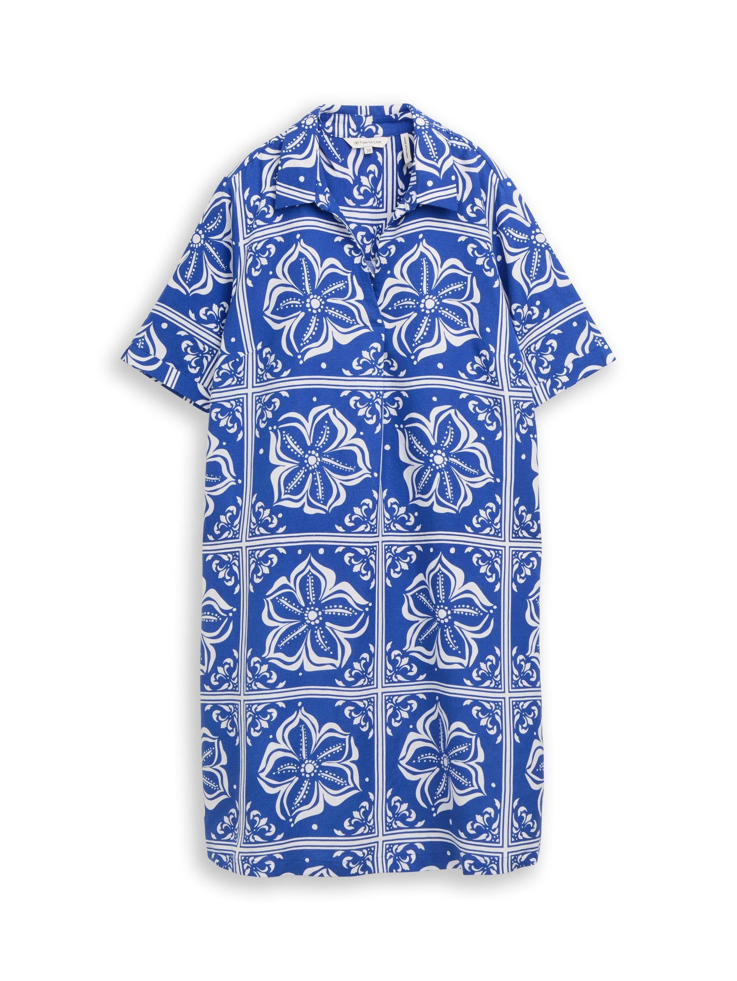 Kleid mit Polokragen und Leinenanteil