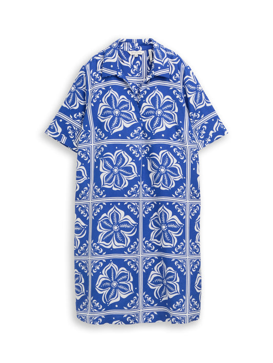 Kleid mit Polokragen und Leinenanteil