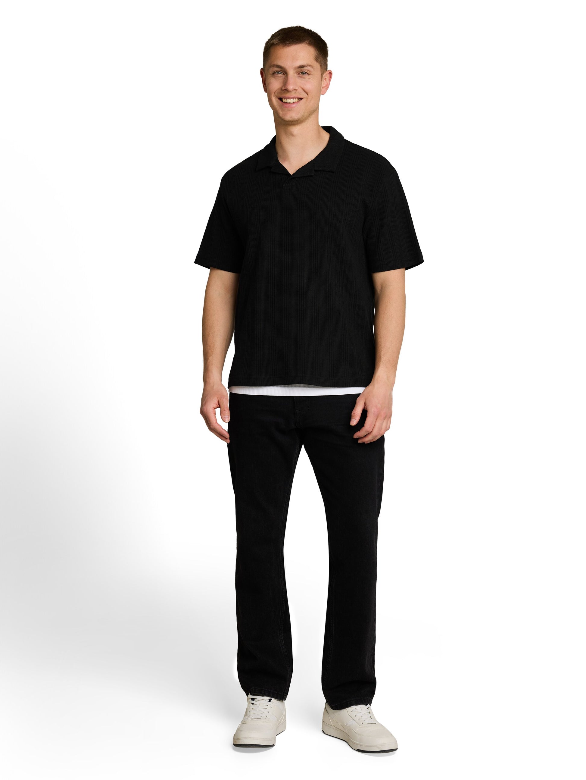 Relaxed Fit Poloshirt mit Waffelstruktur