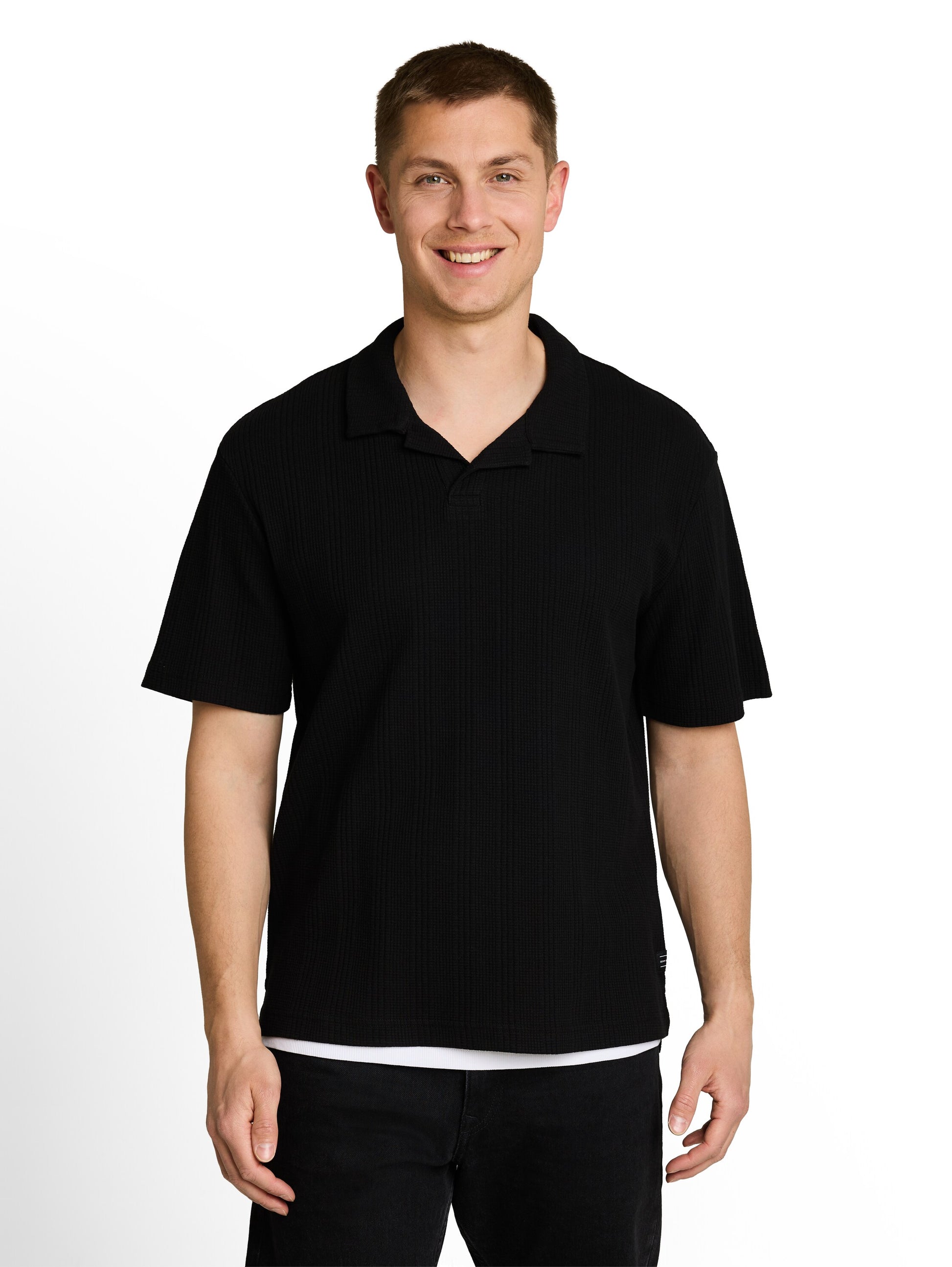 Relaxed Fit Poloshirt mit Waffelstruktur