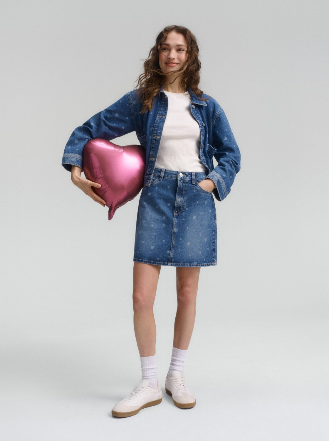 Mini-Jeansrock mit Herz-Print