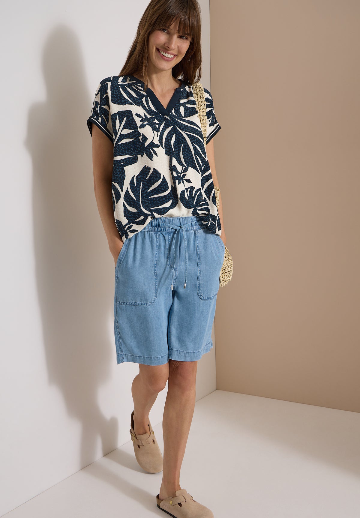 Bluse mit Split Neck und Printmix