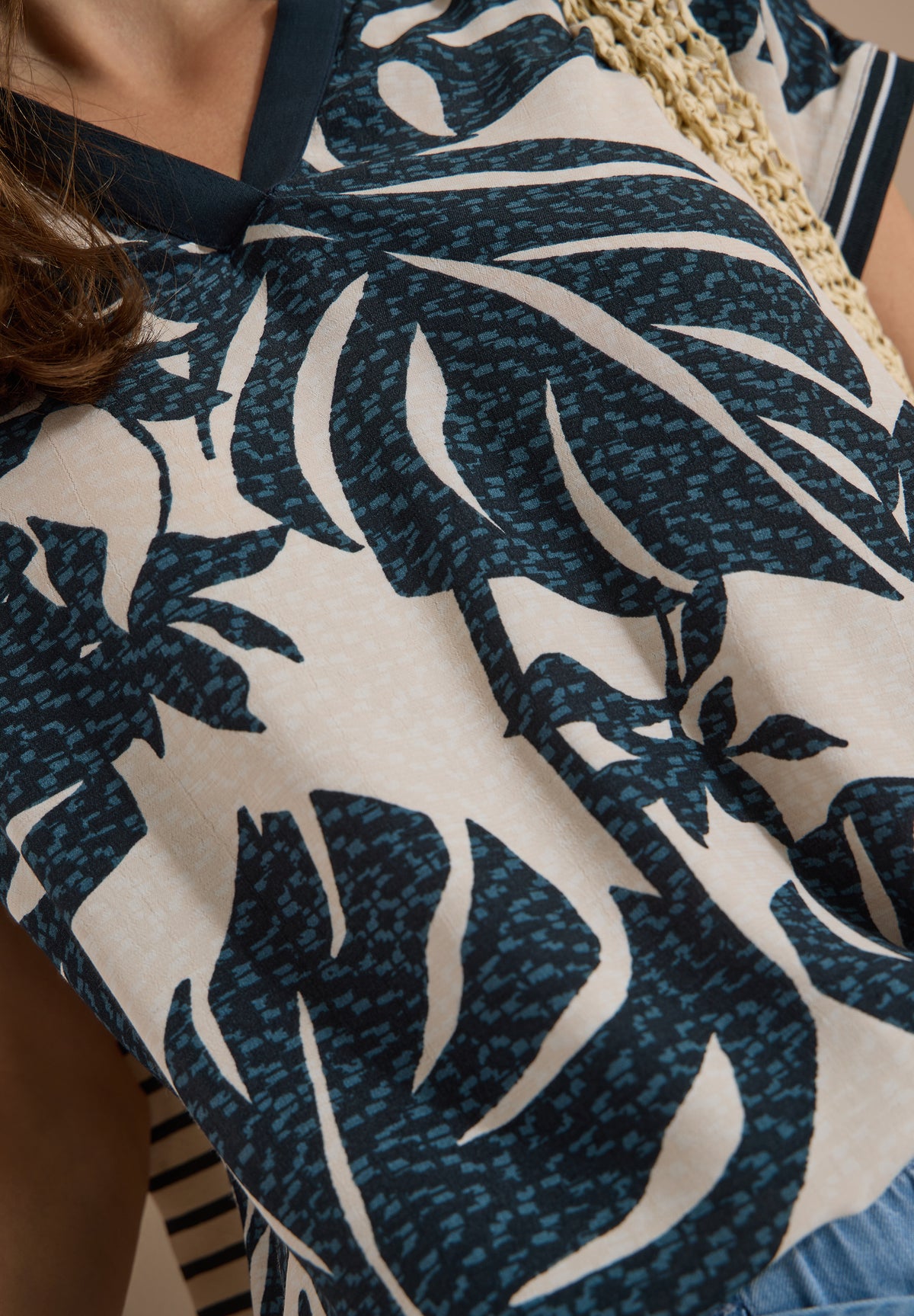 Bluse mit Split Neck und Printmix