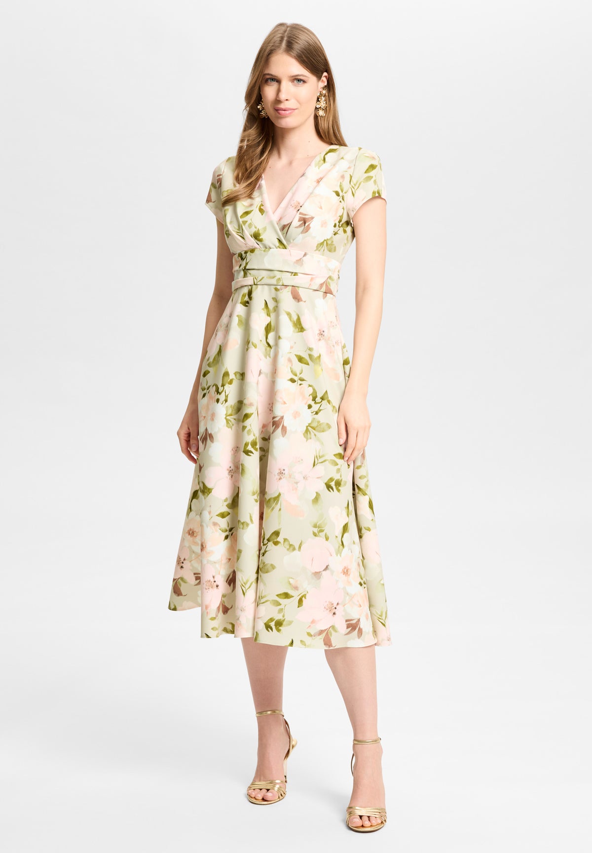 Midi Kleid aus floral bedrucktem Scuba