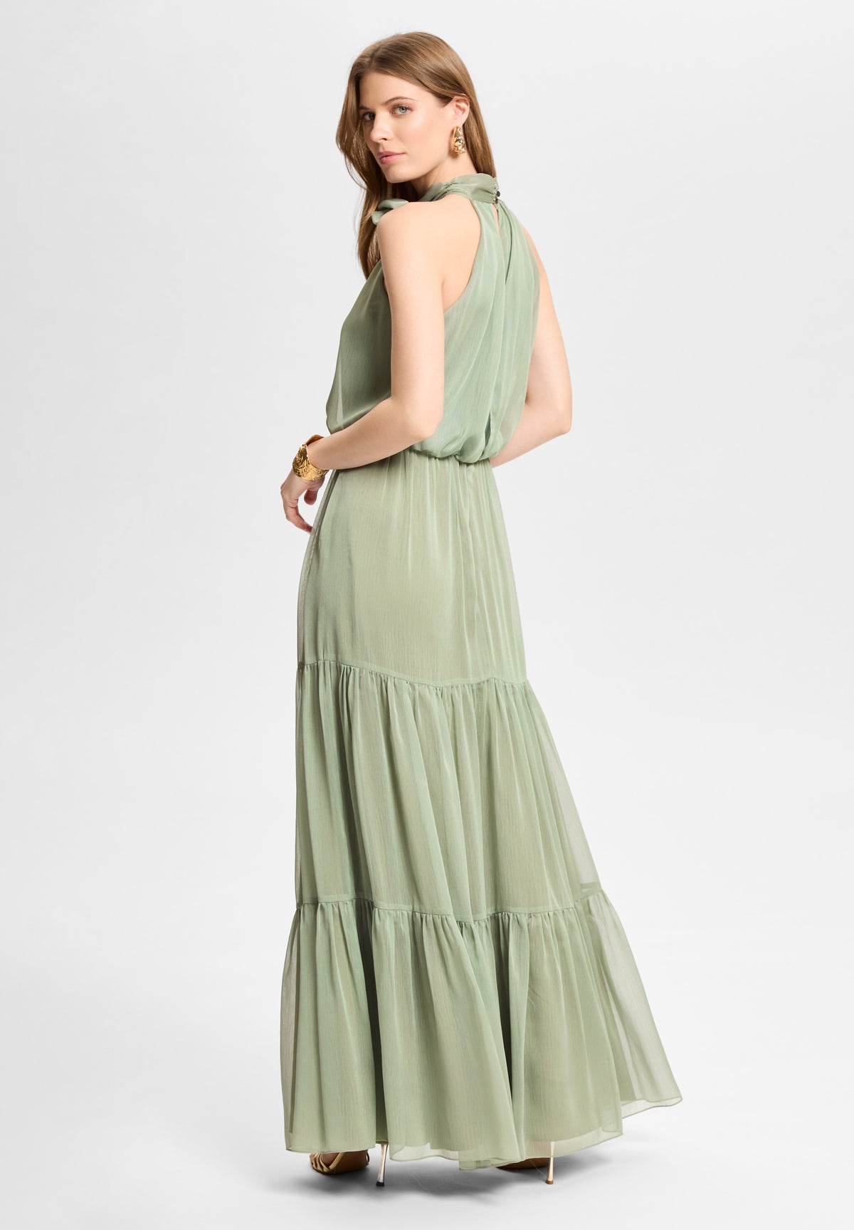 Abendkleid aus Crinkle Chiffon mit Stufenrock