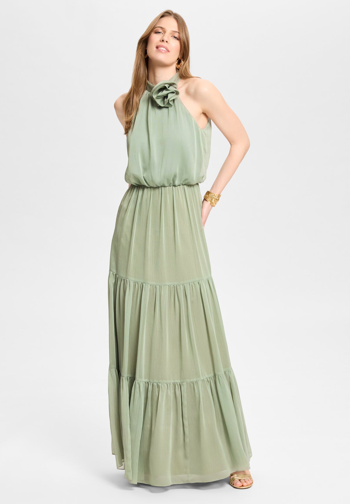 Abendkleid aus Crinkle Chiffon mit Stufenrock