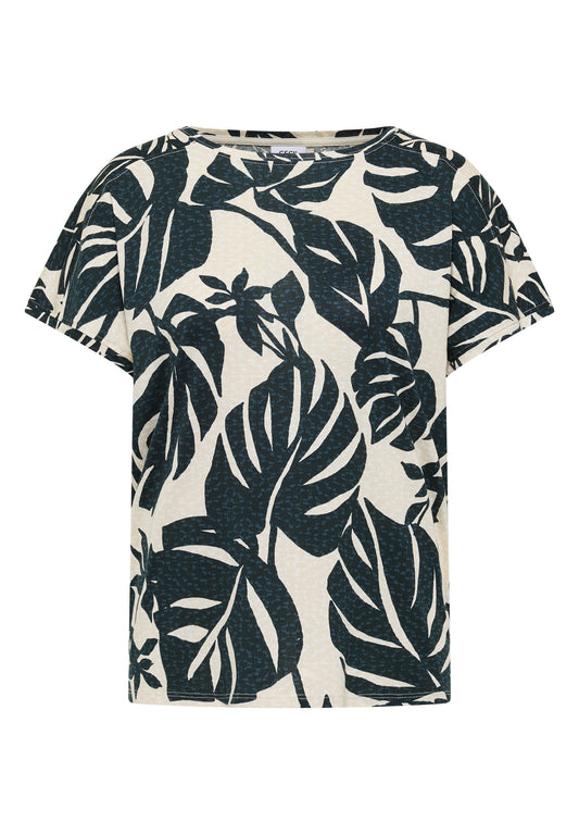 T-Shirt mit U-Boot-Ausschnitt und Print